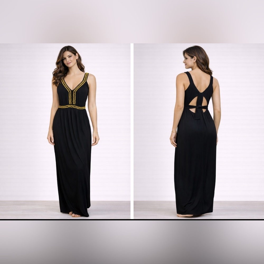 French Connection Dress Black Yellow 8 Beaded Neat Back Maxi Y2K NWT $198